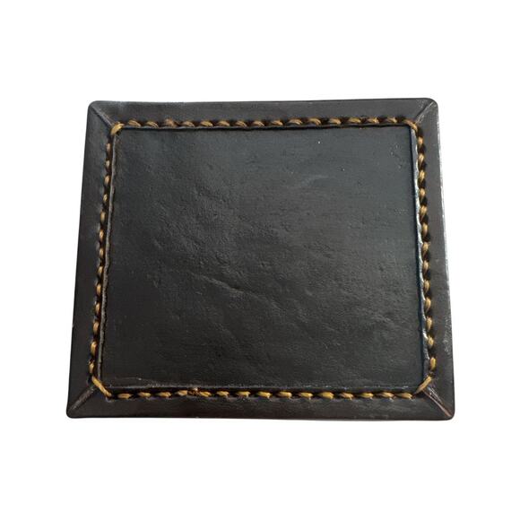 Rare Stitched Leather Box with Six Stainless Napkin Holders - Picture 6 of 8